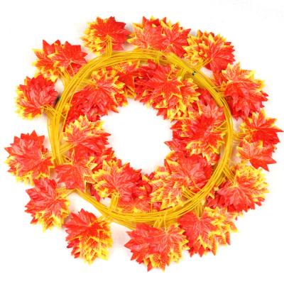 China Artificial Champagne Roses Garland Flower Vine Decorative Rose Flower Artificial Maple Leaf Party Wedding Backdrop Wall Hanging L06565 for sale