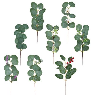 China E07418 Amazon Selling Artificial Eucalyptus Branch In Traditional Hot Faux Eucalyptus Plant Backdrop Wedding Flower Arrangement Dining Table for sale