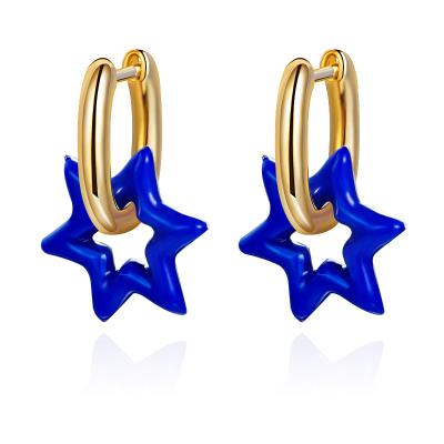 China Environmental Friendly Large Geometric High Quality Gold Plated 925 Sterling Silver Enamel Pendant Star Earrings for sale