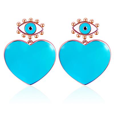 China New Environmental Friendly Statement 925 Sterling Silver Earrings Enamel Big Heart Pendant Shape Women's Eye Stud Earrings for sale