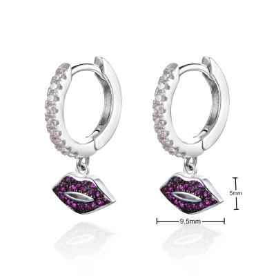 China Eco Friendly Fancy Big 925 Sterling Silver Lip Dangle Silver Rhinestones Hoop Earrings for sale