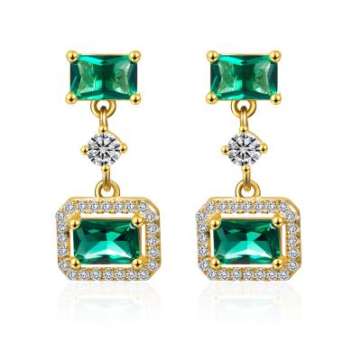 China Bisutera Vintage Green Zirconia Jewelry Environmental Friendly Stud Piercing Handmade 925 Sterling Silver Earrings for sale