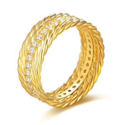 China Custom Women's 14K Gold Plated Ring Jewelry Sterling Silver Twisted Popular Environmental Friendly Simple Ring Zircon S92518K for sale