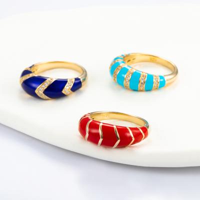 China FASHIONABLE Enamel Classic Jewelry Ladies S925 Sterling Silver Thick Crescent Ring Jewelry Custom Multicolor for sale