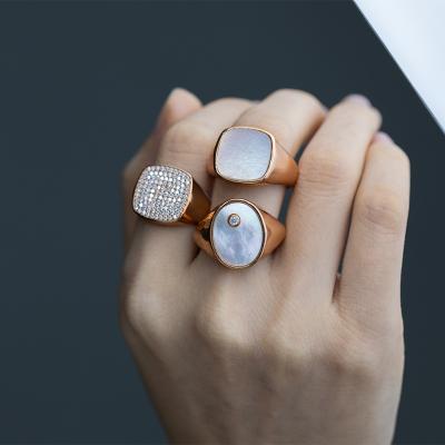 China Environmental Friendly Pasture Plata 925 Pave CZ Gold Plated Silver Seal Ring Religious Jewelry Initial Silver Jewelry Rings for sale