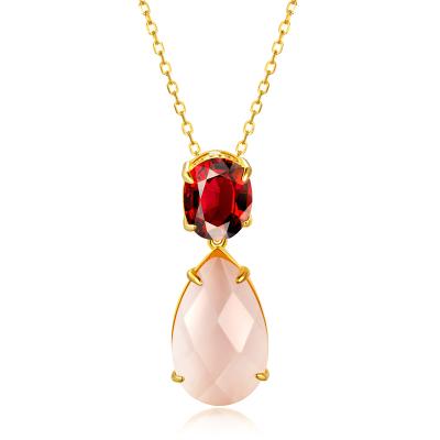 China Ruby Sterling Silver S925 Yellow Gold Women's Fine Pendant Necklaces 5a Crystal Zirconia Jewelry Necklaces Environmentally Friendly Suitable For Party for sale