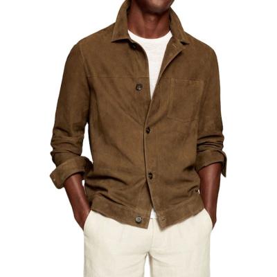 China Custom Made Spring Autumn Men's Trucker Jacket Lapel Button Suede Shirt Jacket Casual Sheath Coat Plus Size Long for sale