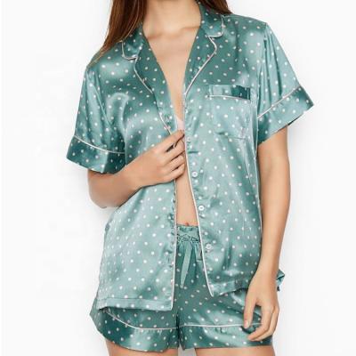 China Luxury Sexy Polka Dot Printing Adult Green Ladies Comfortable Shorts QUICK DRY Sheathed Shorts Two Piece Pajamas for sale