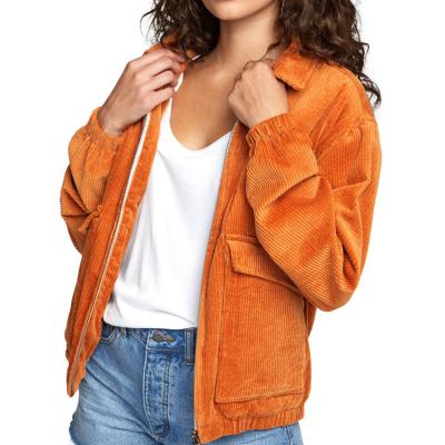 China Breathable Customized Fashion Loose V-Neck Vitality Corduroy Coat Women Autumn Winter Coat Ladies Daily Orange Jackets for sale