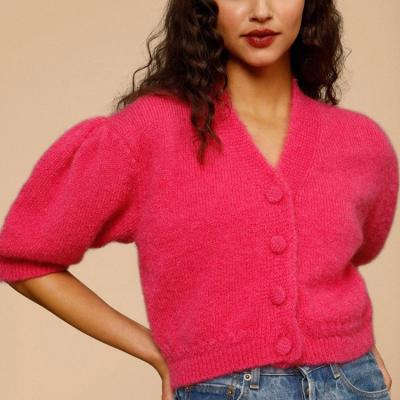 China Breathable Design Leisure Fashion Rose V-Neckline Long Sleeve Breathable Customized Smart Woman Knitted Sweater for sale