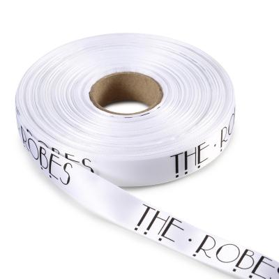 China Recyled Customized 2.5cm Lightweight White Happy Birthday Printed Half Yarn Half Spot Decorative Ribbon for sale