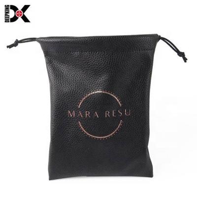 China Reusable Leather Drawstring Label Deepking Pocket Jewelry Genuine Leather Leather Pouch for sale