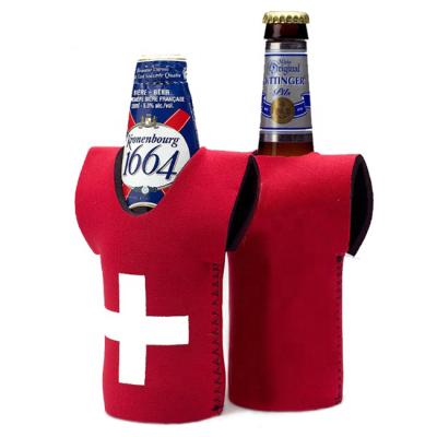 China Waterproof T-shirt Shaped Custom Sublimation Neoprene Box Cooler Folding Beer Sleeve Stubby Beer Can Holder for sale