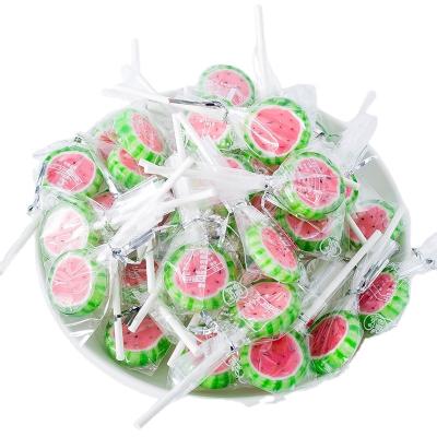 China Natural cheap halal meat watermelon pattern color fruit lollipop sour sweet candy factory price for sale