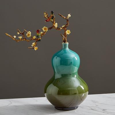 China Simple China Home Accessories Crafts Ornaments Green Ceramic Luster Bean Ornaments Vase Gourd Bottle for sale