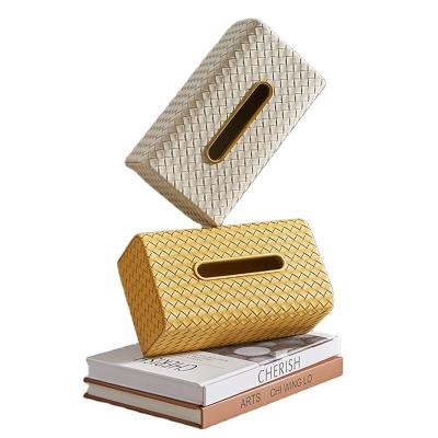 China Modern Woven Pattern Simple And Elegant Luxury Office Leather Tissue Box for sale