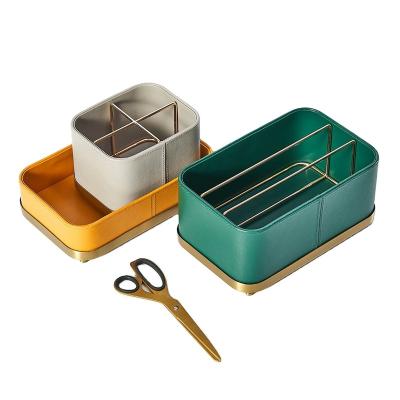 China Colorful Super Fiber Skin And Plated Alloy Material Fashion Office Desktop Storage Box for sale