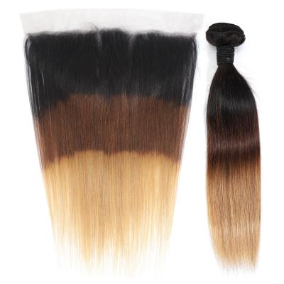 China New Arrivals Raw Indian Hair Straight 3 Tone Color Ombre Hair Frontal With Bundles 100% Straight Hair RUBE for sale