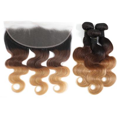 China Malaysian Body Wave Hair Ombre Hair Extensions 1B/4/27 Body Wave Bundle Hair Vendor With Bundles And Frontal RUBE for sale