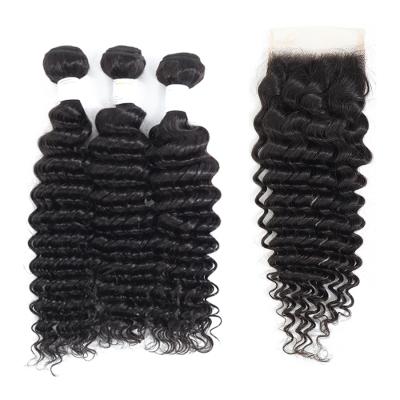 China Deep Wave Deep Wave Bundles With Closure Brazilian Hair Bundle Hair Seller No 100 Shedding Hair RUBE for sale