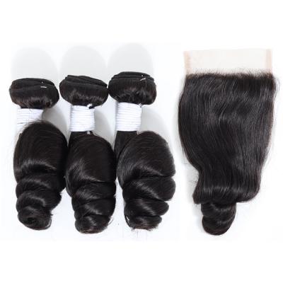 China Loose Wave Hair Bundles With Lace Closure Loose Wave Brazilian Hair Bundles Bundles 100 Hair 10A Grade RUBE for sale