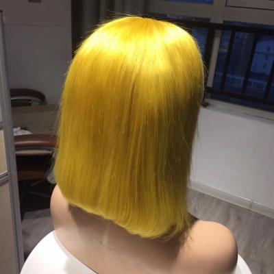 China Silky Straight Wave Wigs For Color Women Bob Wig Yellow Color Brazilian Hair Preplucked Straight With Baby Hair RUBE Hair for sale