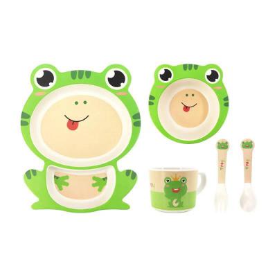 China Unbreakable Portable Reusable Cute Animal Pattern Kids Travel Bamboo Fiber Tableware for sale