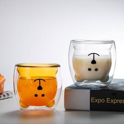 China Eco firendly bear shape cute animal double wall heat resistant glass mug for sale