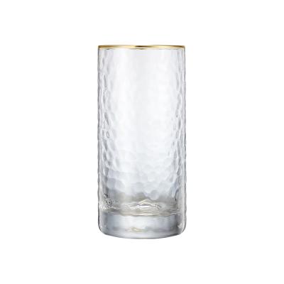 China Unbreakable Handmade 315ml Japanese Style Hammered Pattern Golden Rim Borosilicate Glass Cup Whiskey Wine Cup for sale