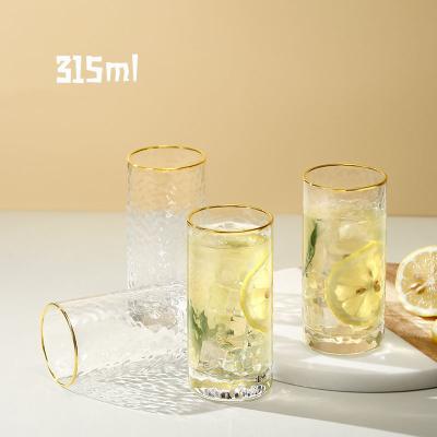 China Gold Printing Champagne Wine Glasses 275ml Handmade Borosilicate Glass Transparent Cups For Water for sale