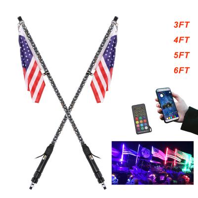 China Best 6063 Aviation Aluminum Car Pole Black Antenna With Led Light 3FT 4FT 5FT 6FT APP Remote Controller RGB Chasing Car Antenna Led Light ATV for sale