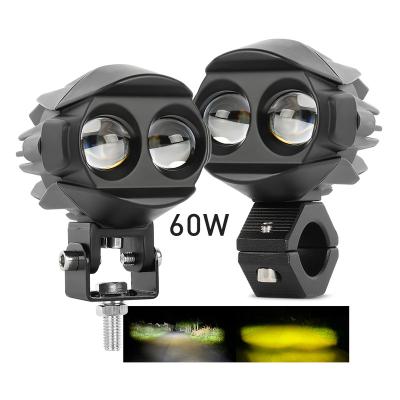 China Die Casting Aluminum Alloy Housing 60W High Low Beam White Yellow Color Double Fog Led Light For Motorcycle for sale