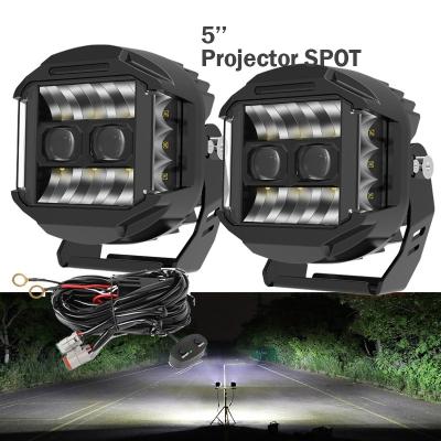 China Diecasting aluminum alloy housing 5 Inch Auxiliary LED Cube Pod Side Shooter Spot Light 4X4 LED Kit With Wire Harness for sale