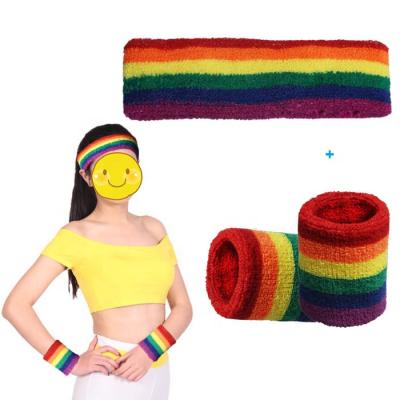 China Sweat Sport Microfiber Terry Towel Sweat Absorption Rainbow Headband Wrist Band for sale