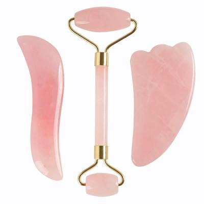 China 2020 Factory Price 100% Natural Face Skin Massager Roller Rose Quartz Pink Jade Stone For Face Eye for sale