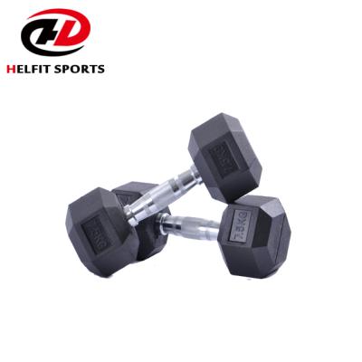 China Feature Fitness Gym Equipments Steel Rubber Coated Hexagon Dumbbell for sale