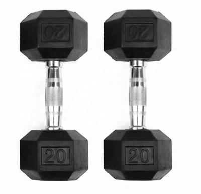 China Hex Rubber Covered Rubber Dumbbell Dumbbell Gym Bodybuilding Equipment Fixed Black Hex Dumbbells for sale