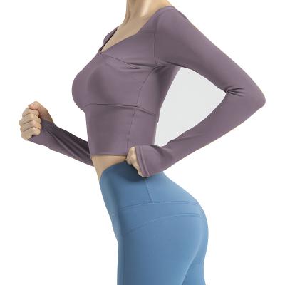 China 2021 Women Fitness Long Sleeve Breathable Hot Selling Top Sleeve Sports Yoga Fitness Wear Seamless Crop Long Wear for sale