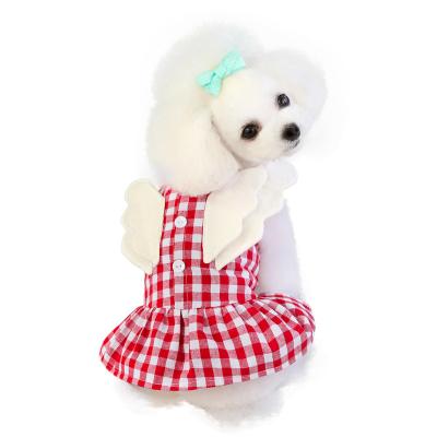 China Sustainable Hot Selling Pet Clothes Spring And Summer Teddy Clothes Small Dog Clothes Wings Plaid Skirt for sale