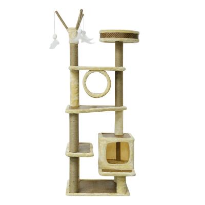 China Hot Selling Castle Stocked Large Cat Tree Scratch Modern Sisal Climbing Pet Tree for sale