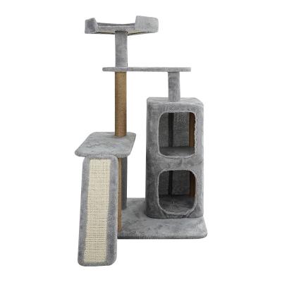 China Hot Sale Modern Climbing Wood Tower Stocked Sisal Castle Scratch Pet Scratcher Housing Furniture Cat Tree Wholesale Big Large for sale