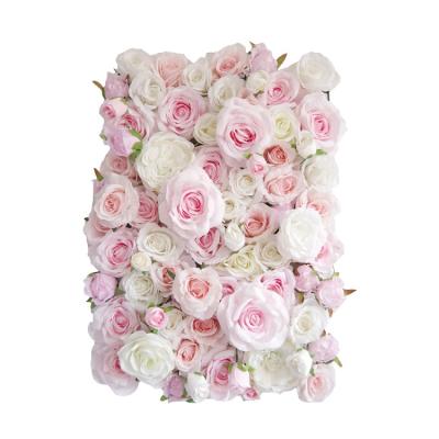 China Y004 40 x 60 cm 3D Wedding Decor Light Pink White Silk Rose Flower Wall Wedding Backdrop Artificial Flower Wall Backdrop Panel Fake Cheap Price for sale