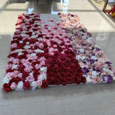 China Decoration Flowers Wedding Backdrop Popular Custom Made SW002 Red Pink Roll Up Wedding Party Artificial Flower Wall Backdrop Flower Panels for sale