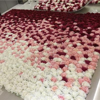 China Wholesale Durable D3195 3D Purple Ivory Red Roll Up Decorative Peony Rose Flower Wall Panel Wedding Ceremony Artificial Silk Backdrop for sale