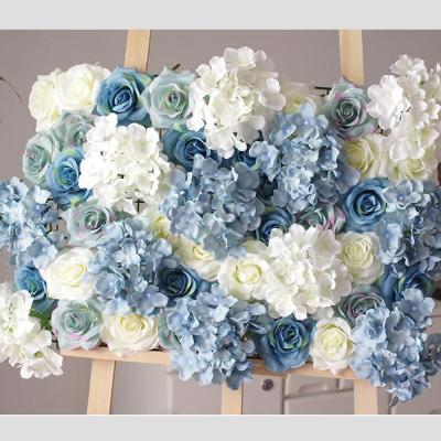 China Wholesale D3194 Durable Customized 3D Roll Up Blue Artificial Silk Flower Panel Wall Decorations Wedding Backdrop Artificial Flower Wall for sale