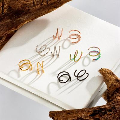 China New Punk Spiral Nose Ring Double Ring Plating Body Piercing Accessories Stainless Steel Spiral Jewelry for sale