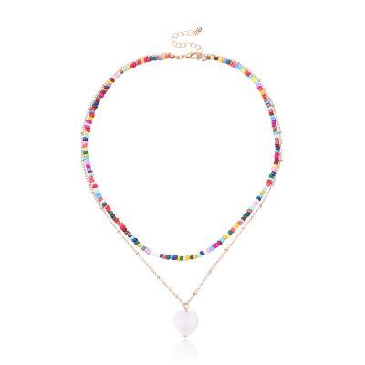 China Vintage Fashion Color Rice Beads Love Shell Necklace Female Double - Layer Necklaces Handcrafted Jewelry for sale