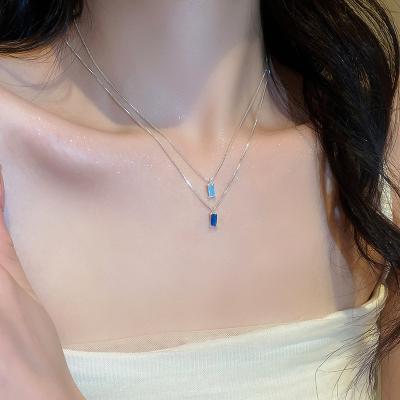 China Madame Jewelry Blue Small elegant fashion jewelry fashionable simple square necklace Korea new for sale