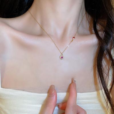 China Real Gold Zircon Love Key Lock Necklace Fashion TRENDY Clavicle Chain Pendant Necklace For Women Jewelry for sale