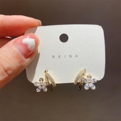 China TRENDY New Fashion Stud Earrings Flower Small Copper Zircon Female Trendy Cute Korean Wholesale Jewelry for sale